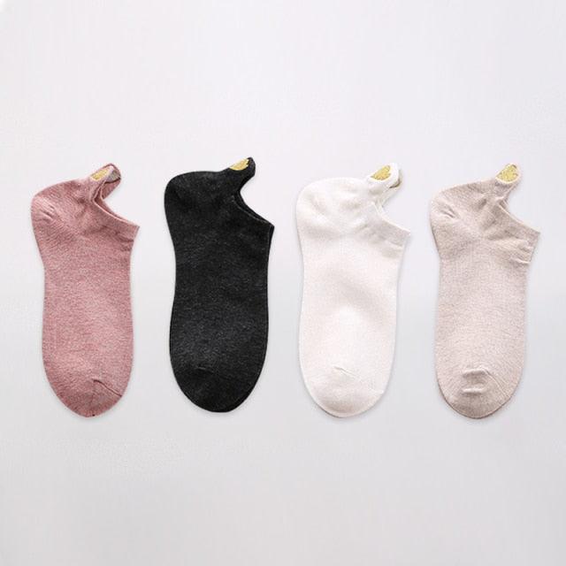 4 Pares de Calcetines Sin Mostrar con Bordado de Corazón para Mujeres