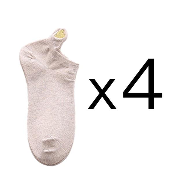 4 Pares de Calcetines Sin Mostrar con Bordado de Corazón para Mujeres
