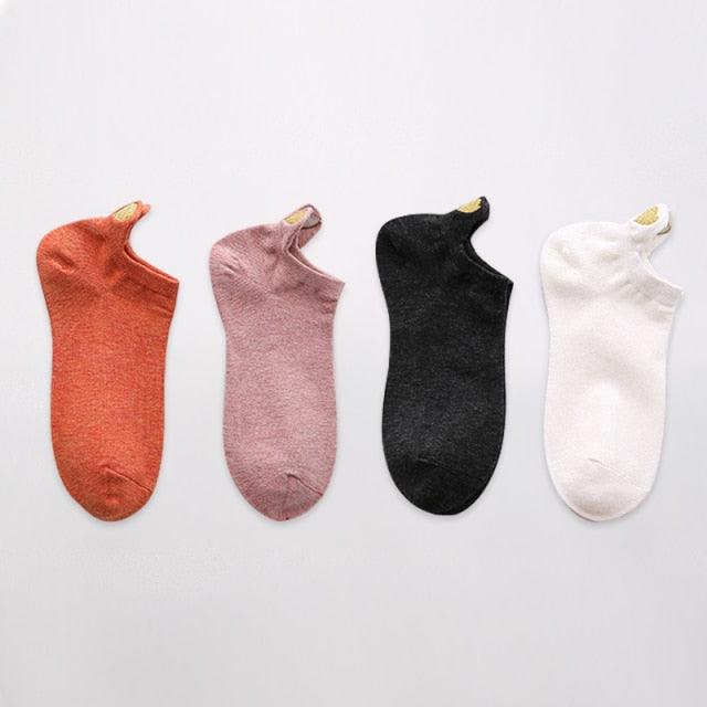 4 Pares de Calcetines Sin Mostrar con Bordado de Corazón para Mujeres