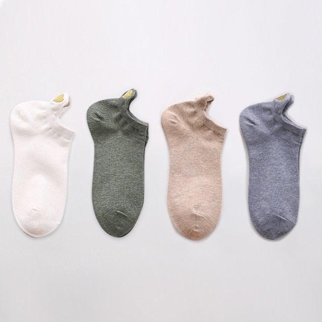 4 Pares de Calcetines Sin Mostrar con Bordado de Corazón para Mujeres