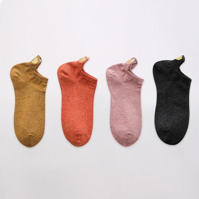 4 Pares de Calcetines Sin Mostrar con Bordado de Corazón para Mujeres
