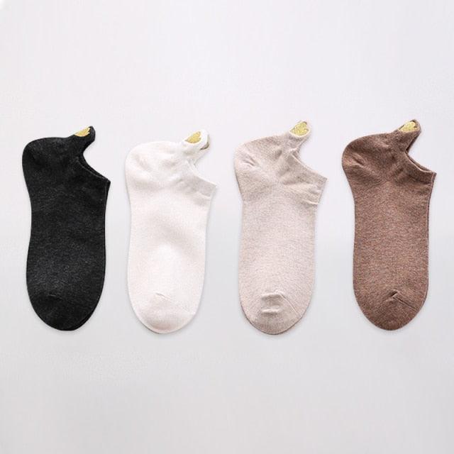 4 Pares de Calcetines Sin Mostrar con Bordado de Corazón para Mujeres