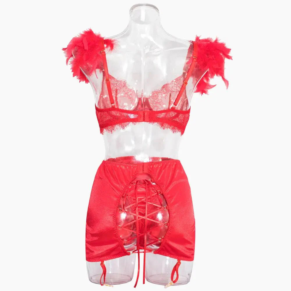 4 Piece Lace Up Underwear & Bra Set