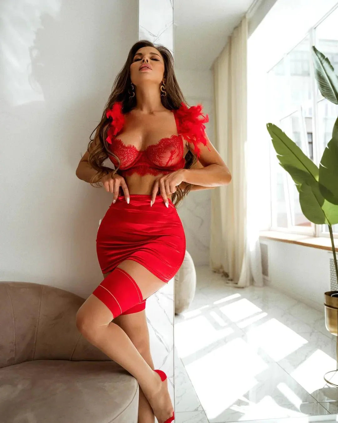 4 Piece Lace Up Underwear & Bra Set