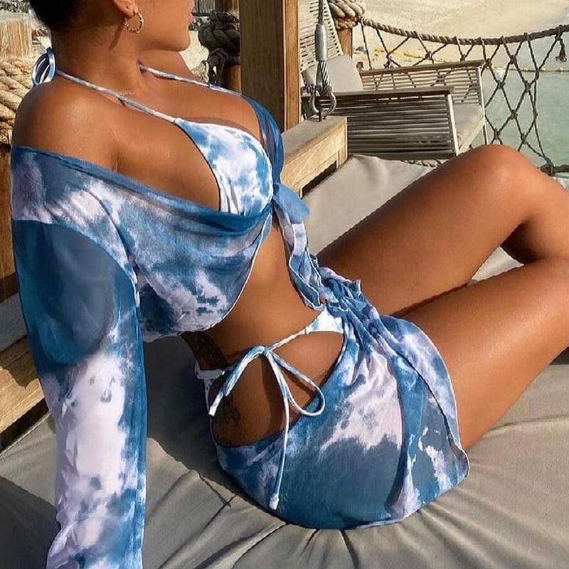 Ensemble de bikini tie-dye 4 pièces pour femmes