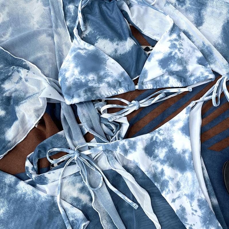 Ensemble de bikini tie-dye 4 pièces pour femmes