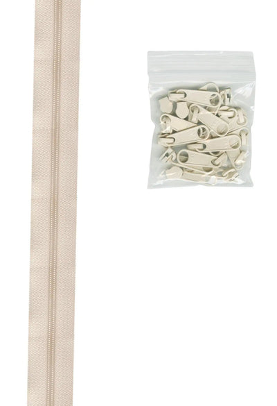 4 Yards of 16mm #4.5 Zipper Chain with 16 Extra-Large Pulls - Ivory