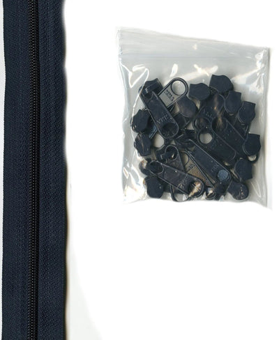 4 Yards of 16mm #4.5 Open-End Zipper Chain with 16 Pulls - Navy
