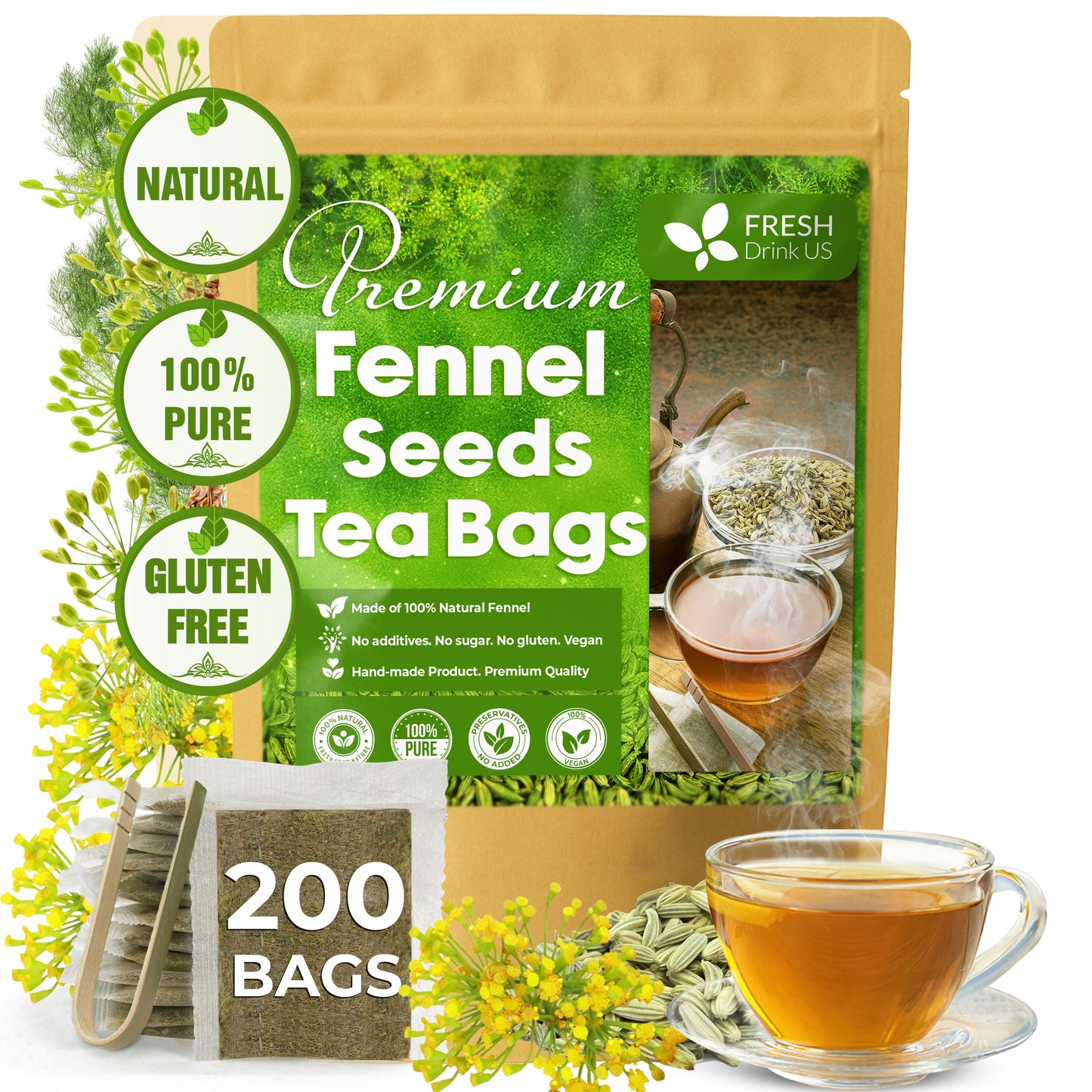 Premium Fennel Tea Bags - 100% Natural & Pure Fennel Seeds