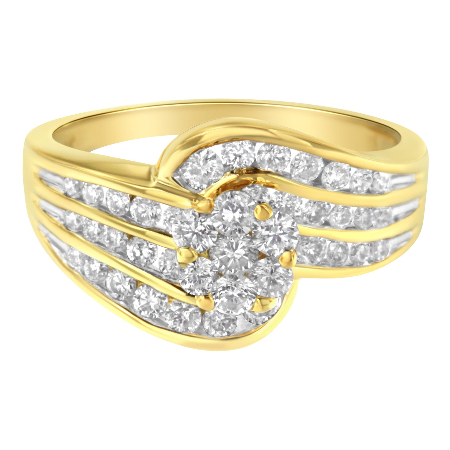 14K Yellow Gold Diamond Cocktail Bypass Ring - Size 7