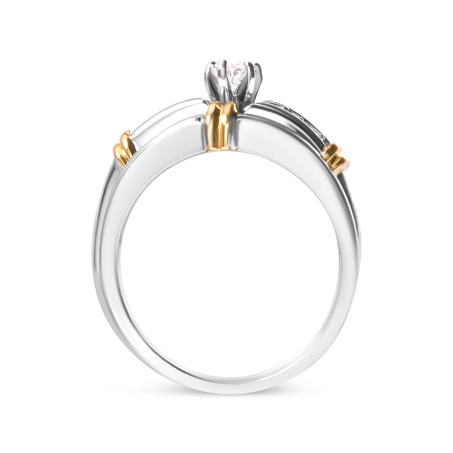Conjunto de Anillo de Compromiso de Diamante Marquise en Oro Amarillo y Blanco de 14K - Talla 7