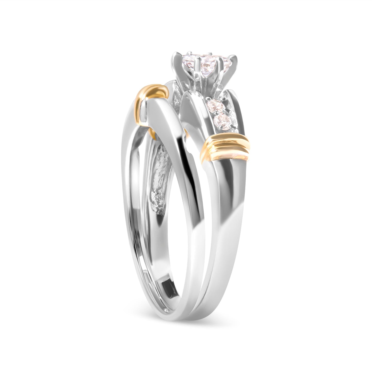 Conjunto de Anillo de Compromiso de Diamante Marquise en Oro Amarillo y Blanco de 14K - Talla 7