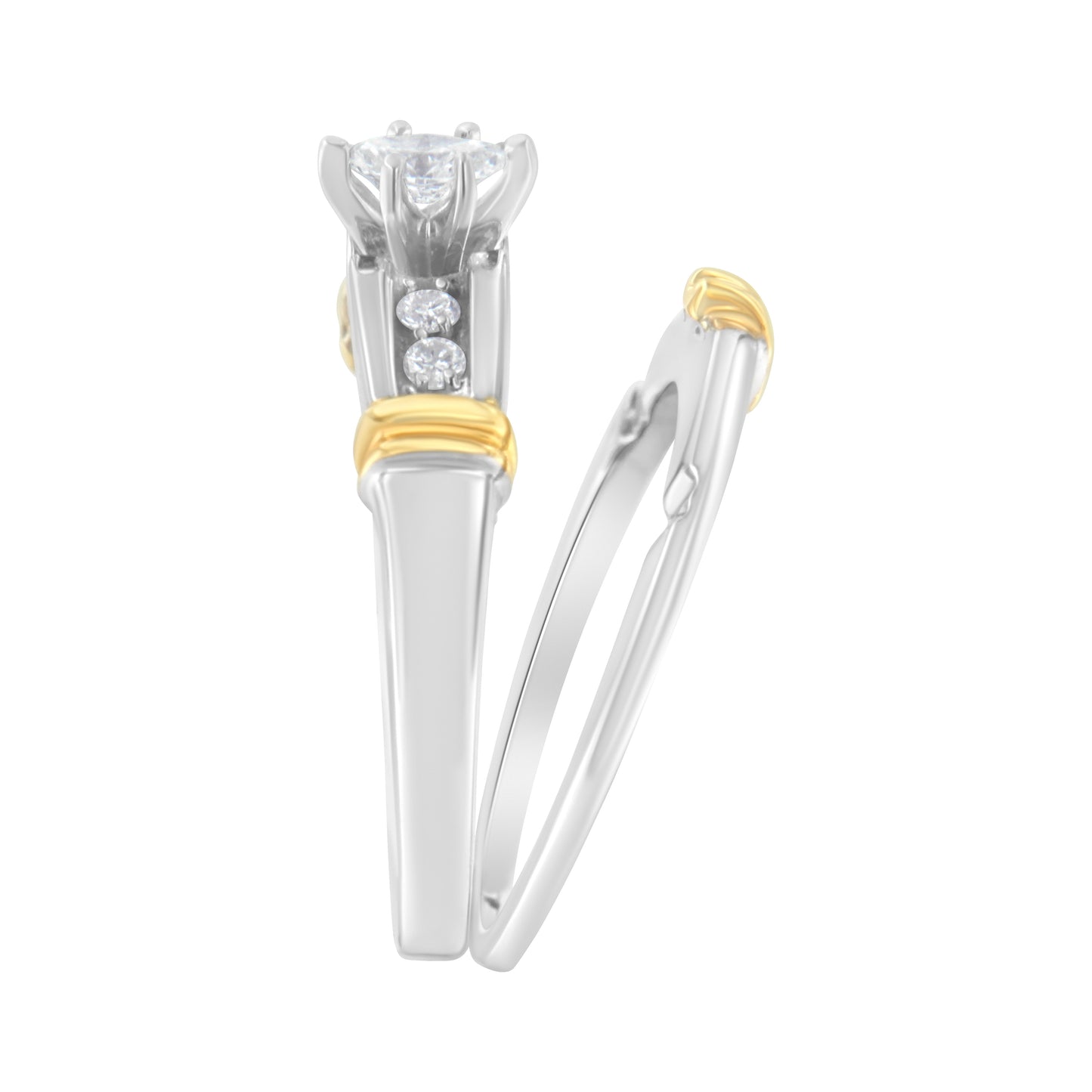 Conjunto de Anillo de Compromiso de Diamante Marquise en Oro Amarillo y Blanco de 14K - Talla 7