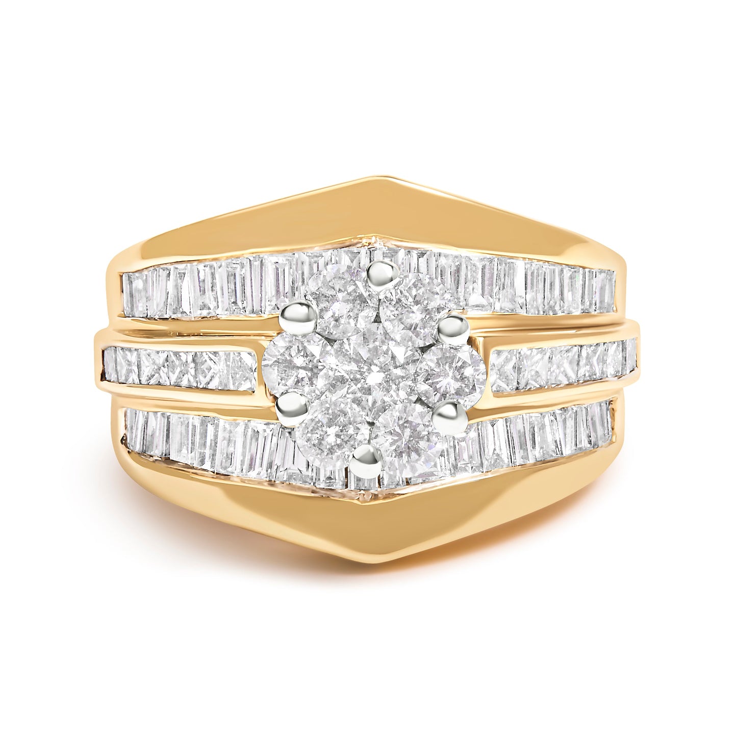 Ensemble de Bagues de Fiançailles en Or Jaune 14K avec Diamants en Cluster en Forme de Chevron - Tai