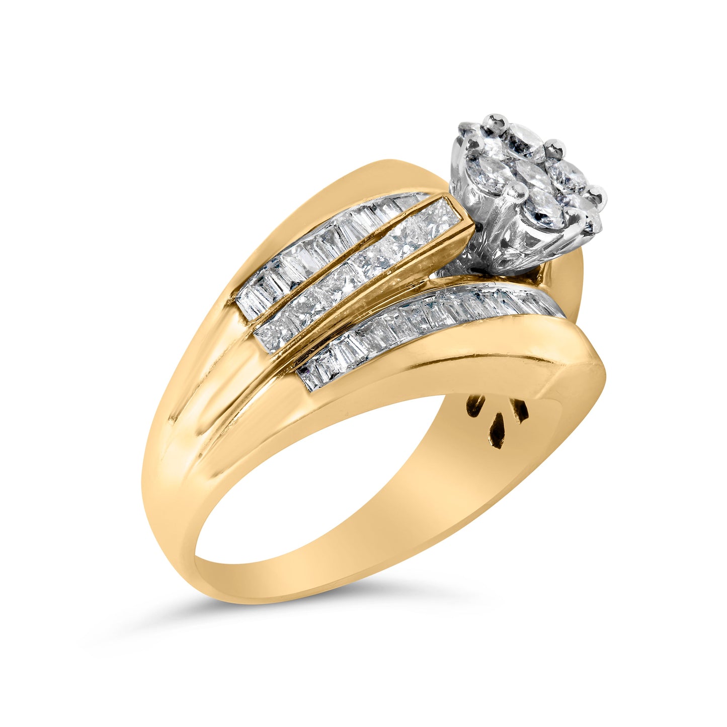 Ensemble de Bagues de Fiançailles en Or Jaune 14K avec Diamants en Cluster en Forme de Chevron - Tai