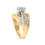 Ensemble de Bagues de Fiançailles en Or Jaune 14K avec Diamants en Cluster en Forme de Chevron - Tai