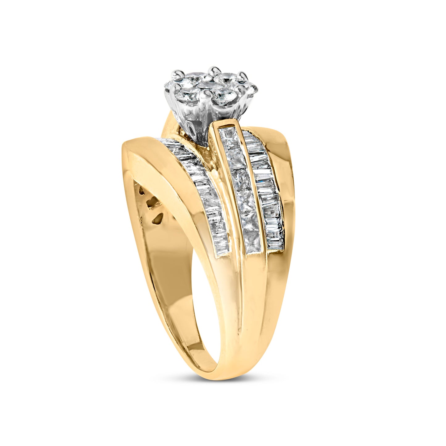Ensemble de Bagues de Fiançailles en Or Jaune 14K avec Diamants en Cluster en Forme de Chevron - Tai