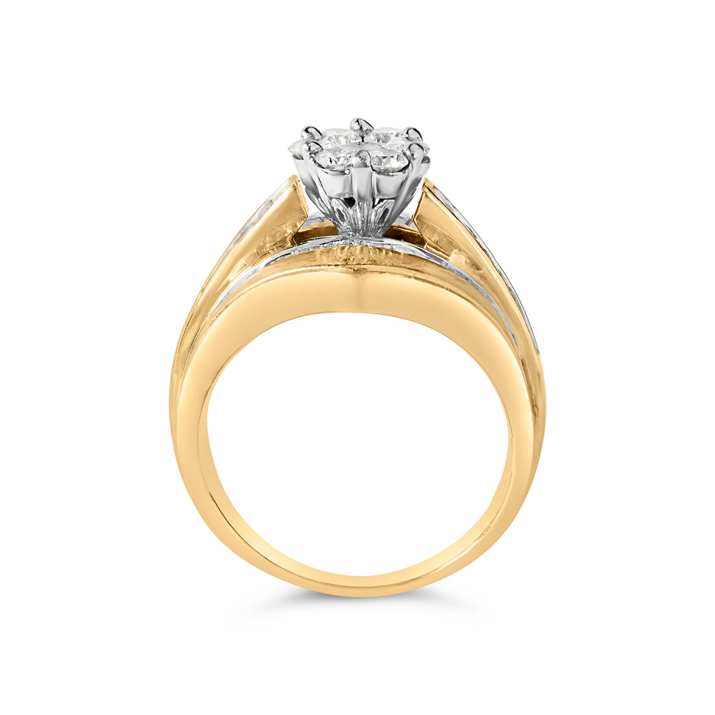Ensemble de Bagues de Fiançailles en Or Jaune 14K avec Diamants en Cluster en Forme de Chevron - Tai