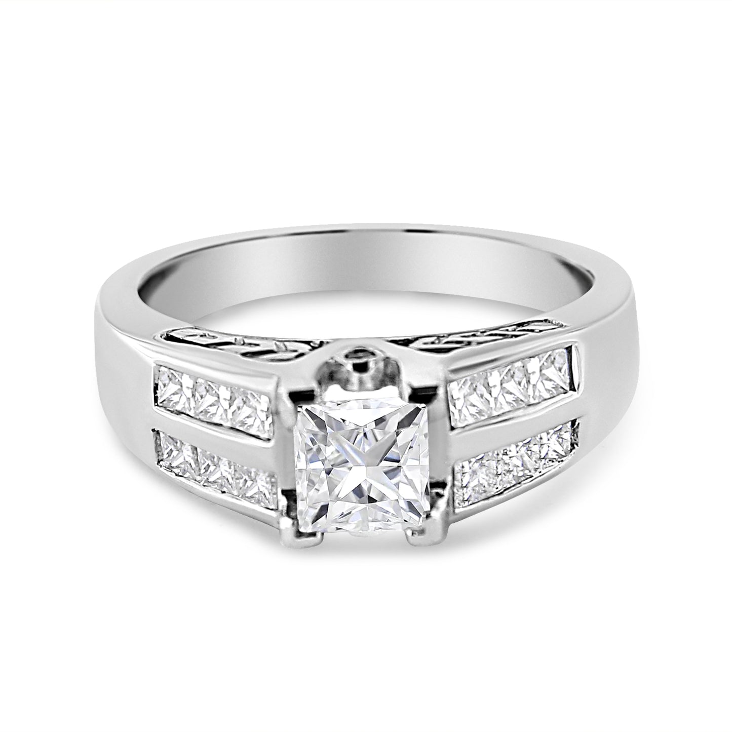 Anillo de Compromiso de Diamante Cortado Princesa en Oro Blanco de 14K - Talla 7