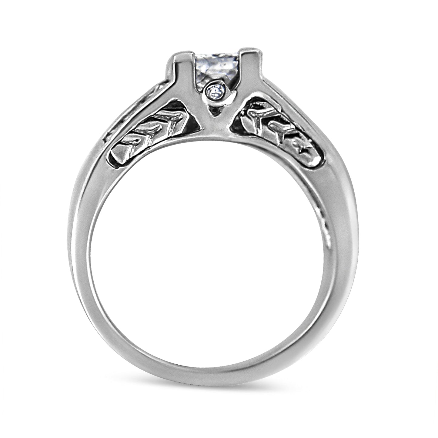 Anillo de Compromiso de Diamante Cortado Princesa en Oro Blanco de 14K - Talla 7