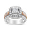 Anillo Halo Art Deco Triple Banda de Diamantes en Oro Blanco y Rosa de 14K - Talla 7
