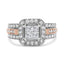 Anillo Halo Art Deco Triple Banda de Diamantes en Oro Blanco y Rosa de 14K - Talla 7
