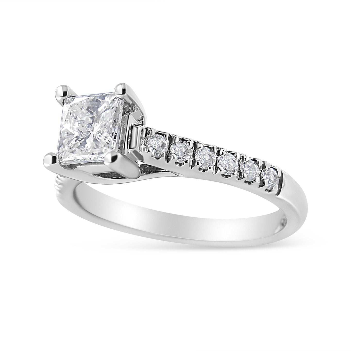 Anillo de Compromiso de Diamante Princesa de Oro Blanco de 14K - 1 1/5 Cttw
