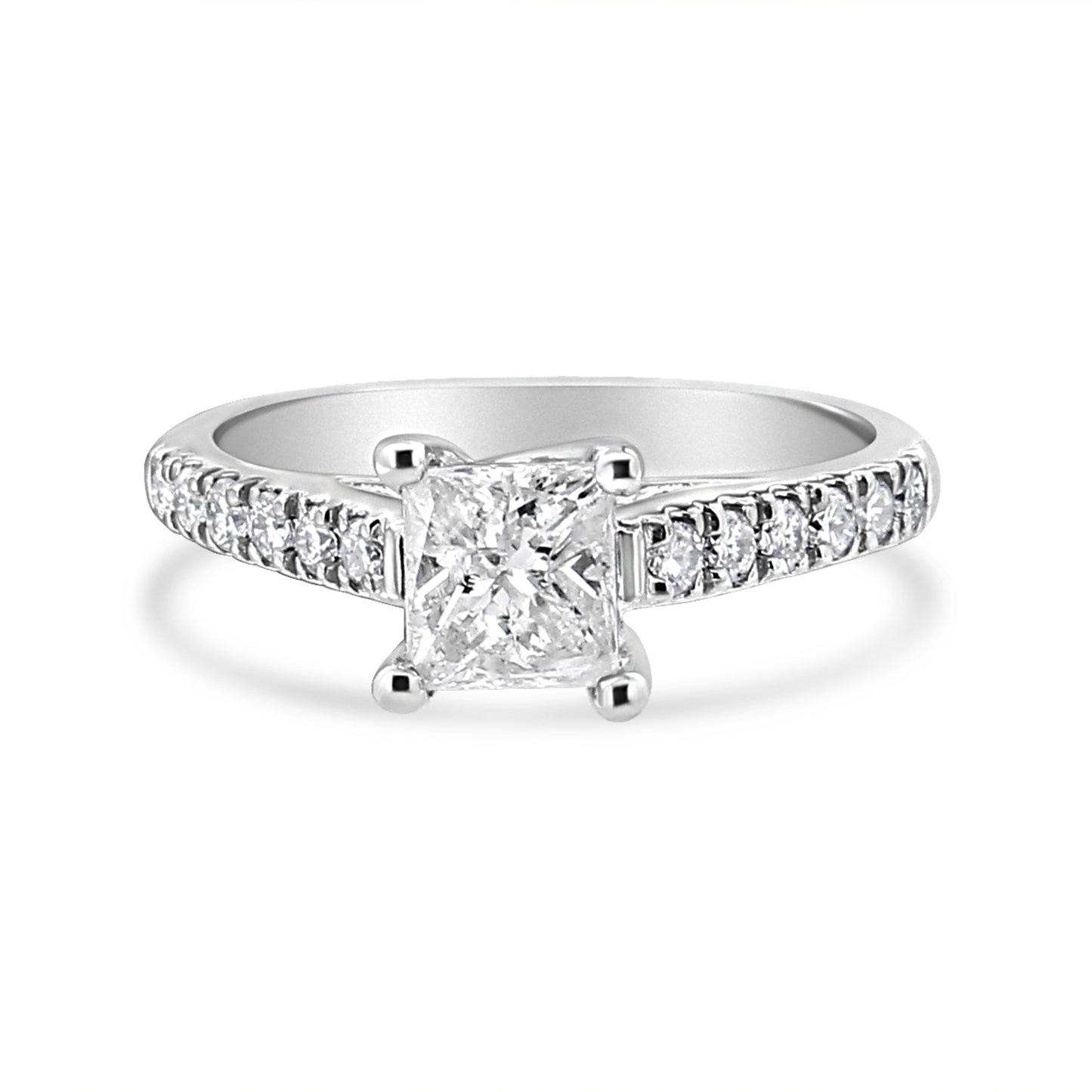 Anillo de Compromiso de Diamante Princesa de Oro Blanco de 14K - 1 1/5 Cttw