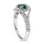 Anillo de cóctel doble halo de diamantes azules y blancos de oro blanco de 14 quilates - Talla 6
