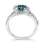 Anillo de cóctel doble halo de diamantes azules y blancos de oro blanco de 14 quilates - Talla 6