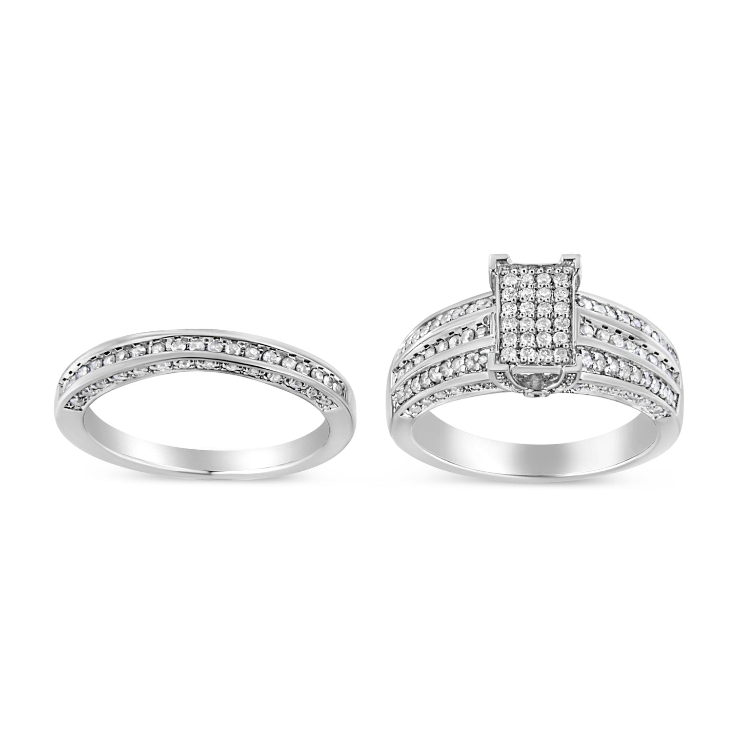 Conjunto de Anillo de Compromiso de Diamantes de Plata Esterlina .925 3/4 Cttw - Talla 6.5