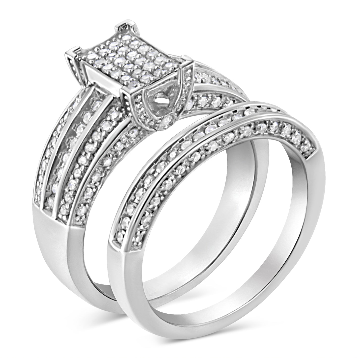 Conjunto de Anillo de Compromiso de Diamantes de Plata Esterlina .925 3/4 Cttw - Talla 6.5
