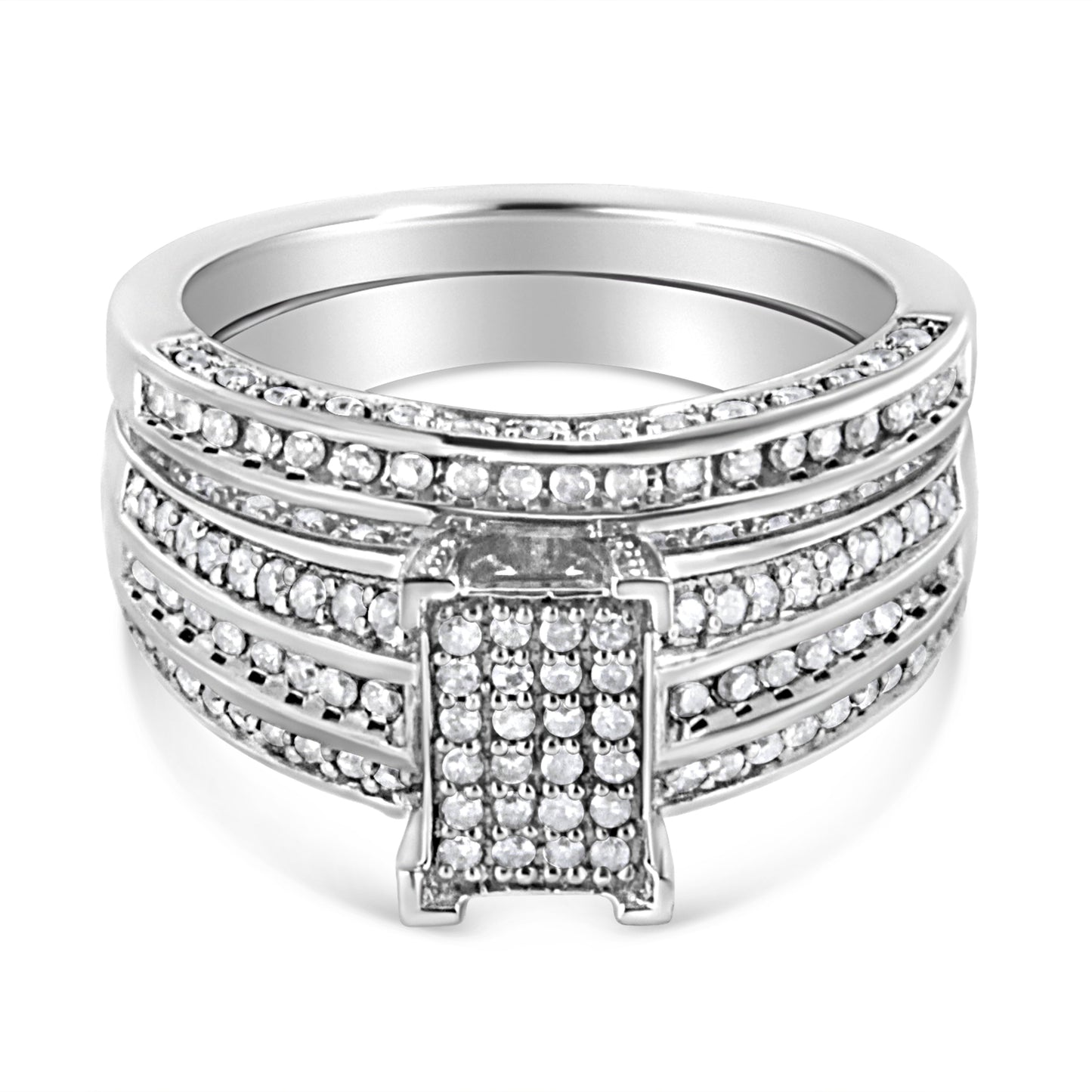 Conjunto de Anillo de Compromiso de Diamantes de Plata Esterlina .925 3/4 Cttw - Talla 6.5