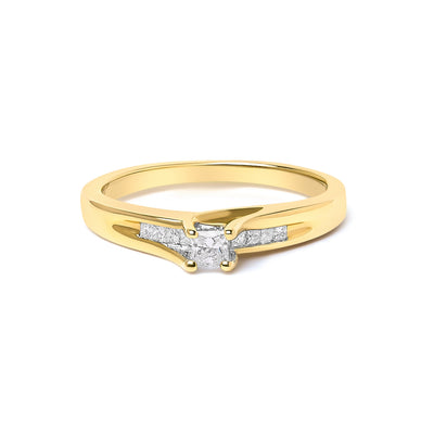 Bague de fiançailles en diamant taille princesse en or jaune 14K 1/4 Cttw