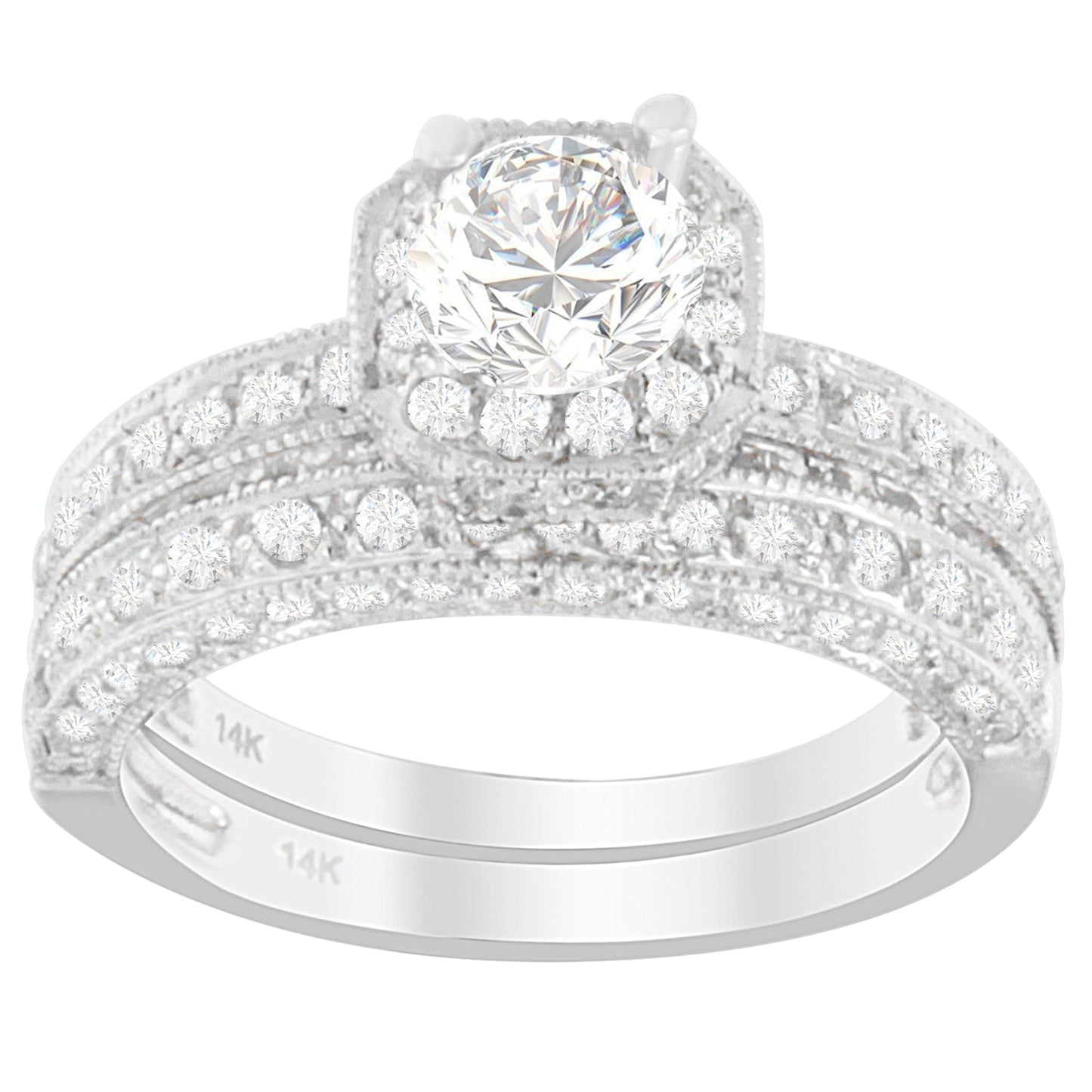 Bague de fiançailles en diamant taille ronde en or blanc 14K 1 ct. TDW