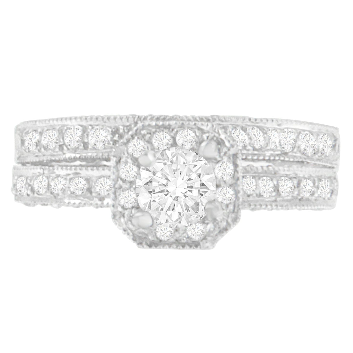 Bague de fiançailles en diamant taille ronde en or blanc 14K 1 ct. TDW