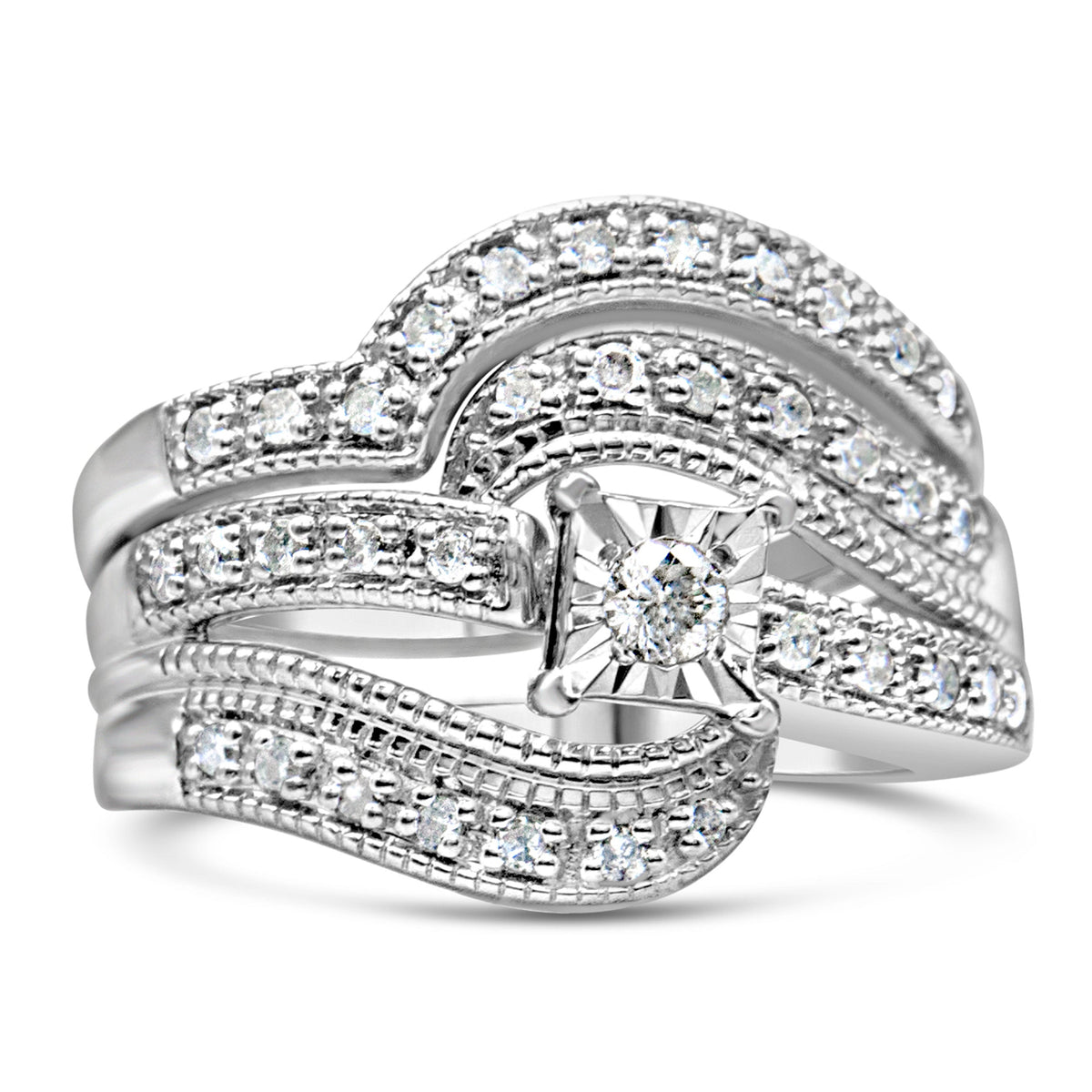 Bague de fiançailles en diamant croisé en argent sterling .925 - Taille 7
