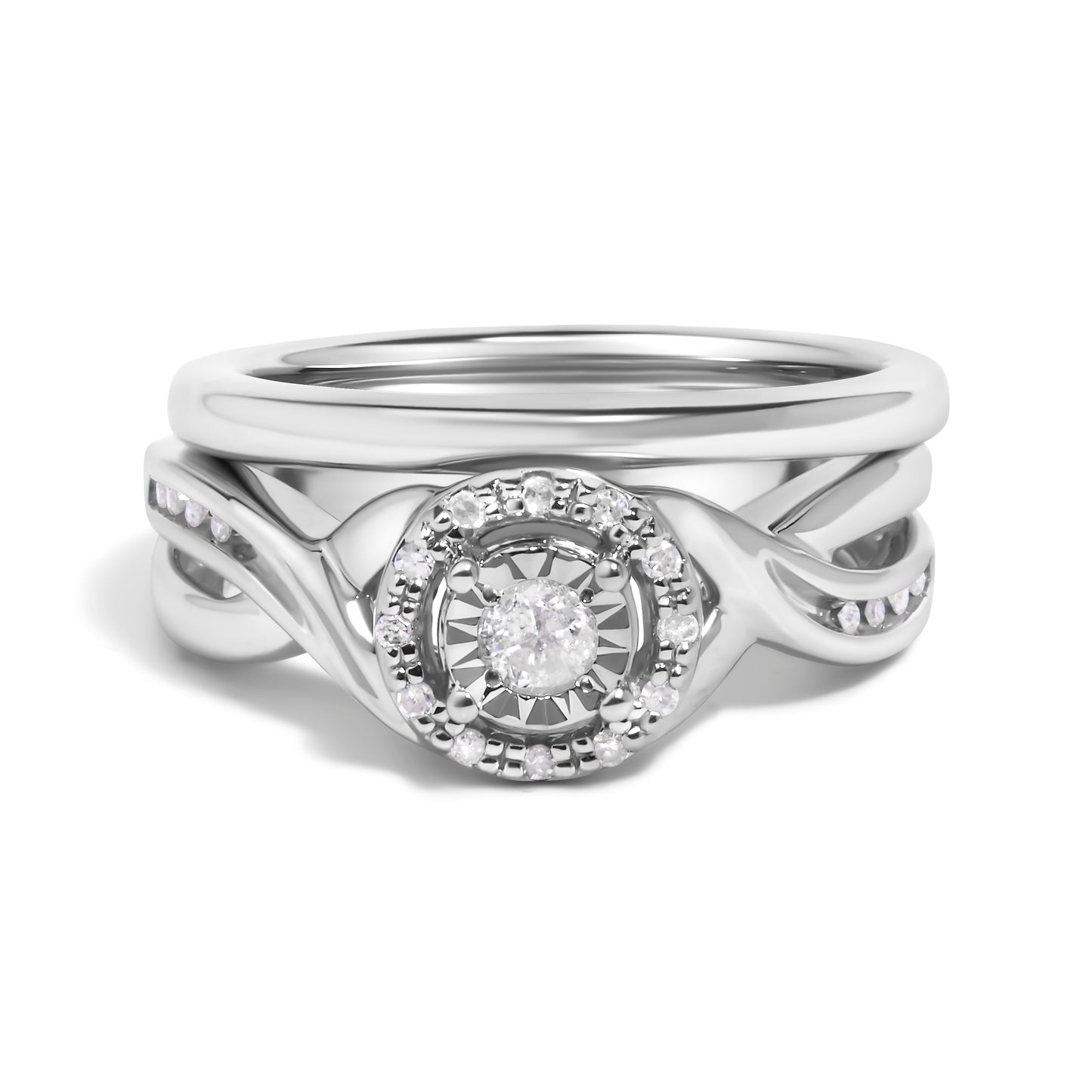 Bague de fiançailles en argent sterling 925 avec halo de diamants - Taille 7