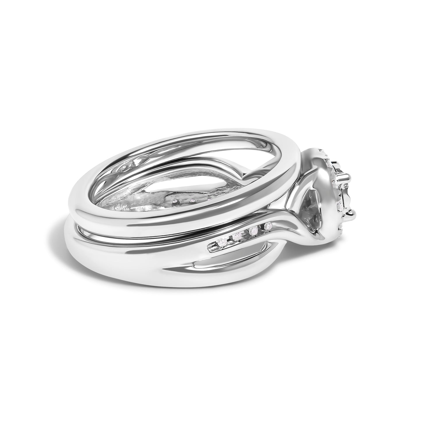Bague de fiançailles en argent sterling 925 avec halo de diamants - Taille 7