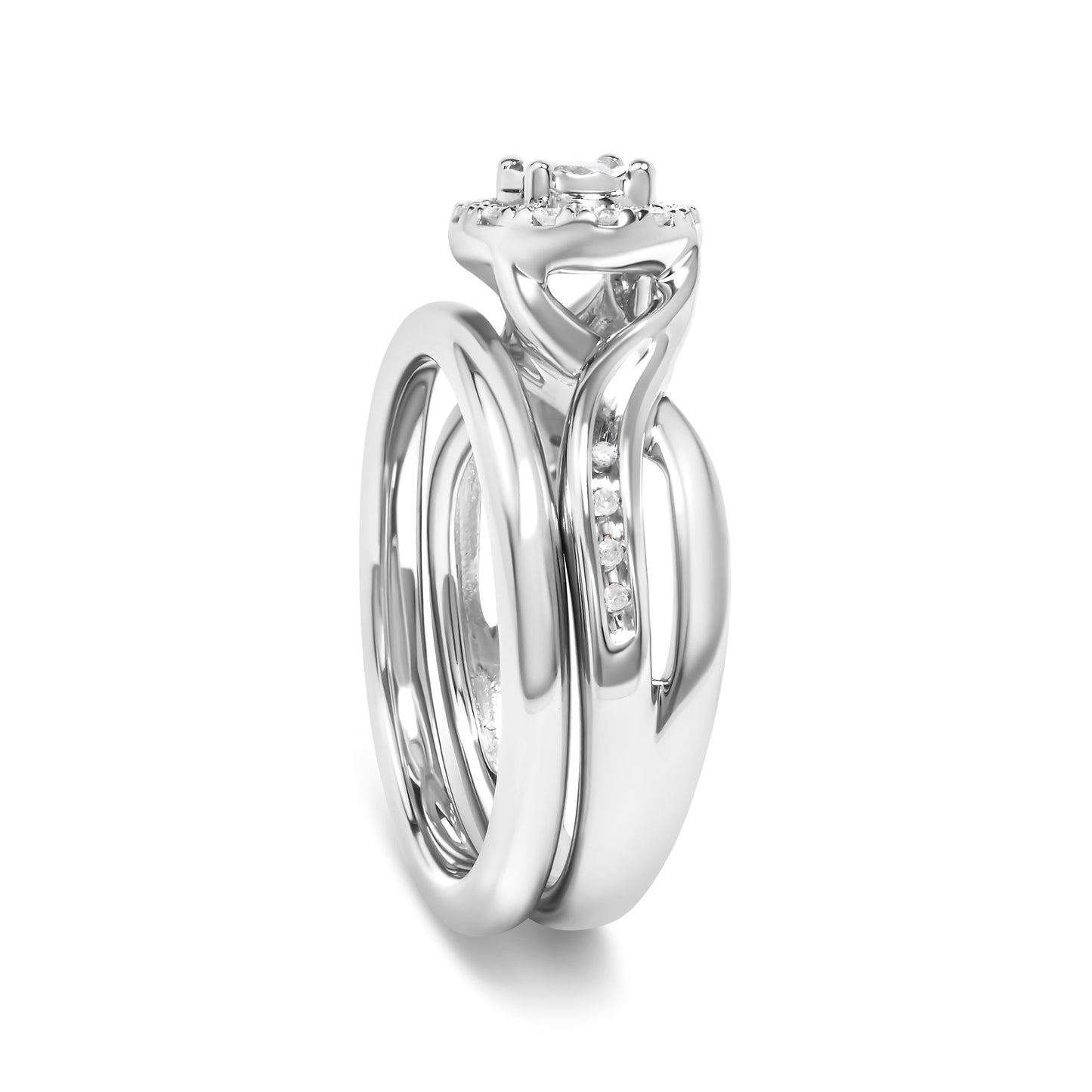 Bague de fiançailles en argent sterling 925 avec halo de diamants - Taille 7