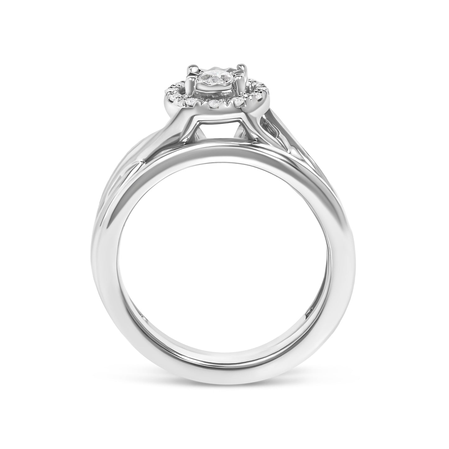 Bague de fiançailles en argent sterling 925 avec halo de diamants - Taille 7