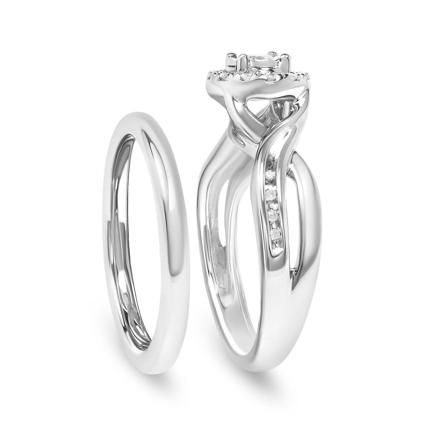 Bague de fiançailles en argent sterling 925 avec halo de diamants - Taille 7