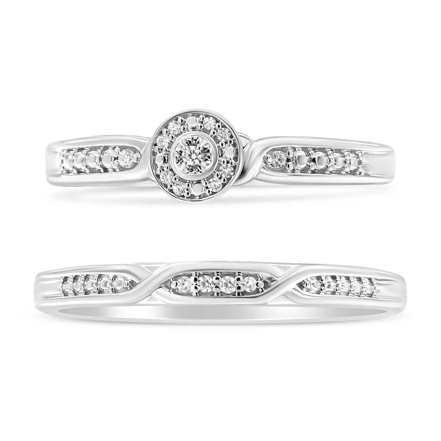 Anillo de Conjunto Nupcial con Acento de Diamante en Plata Esterlina .925 - Talla 7