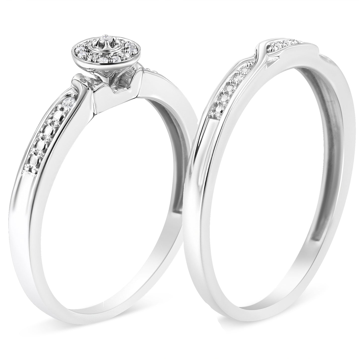 Anillo de Conjunto Nupcial con Acento de Diamante en Plata Esterlina .925 - Talla 7