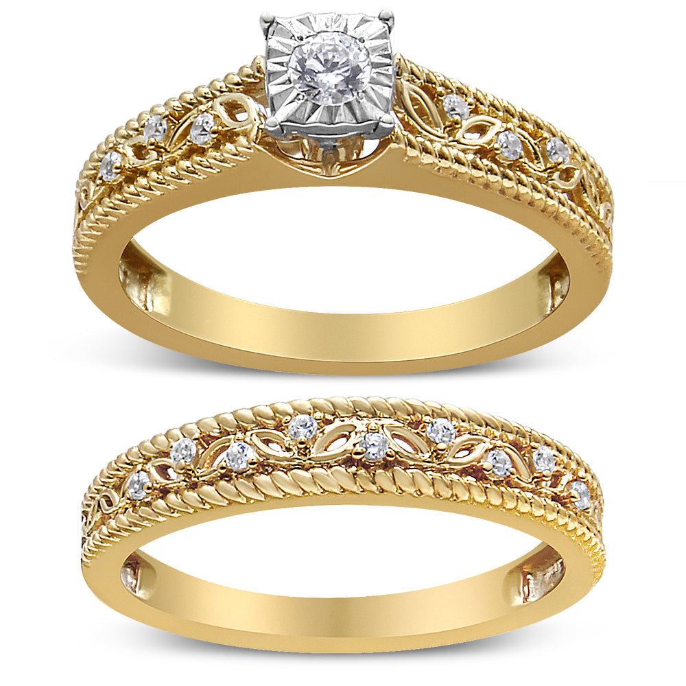 Anillo de Compromiso Art Deco de Plata Esterlina .925 Baño de Oro Amarillo de 14K