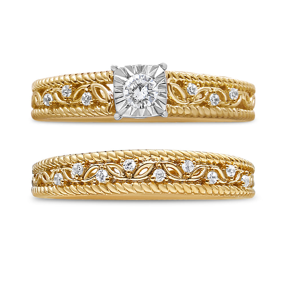 Anillo de Compromiso Art Deco de Plata Esterlina .925 Baño de Oro Amarillo de 14K
