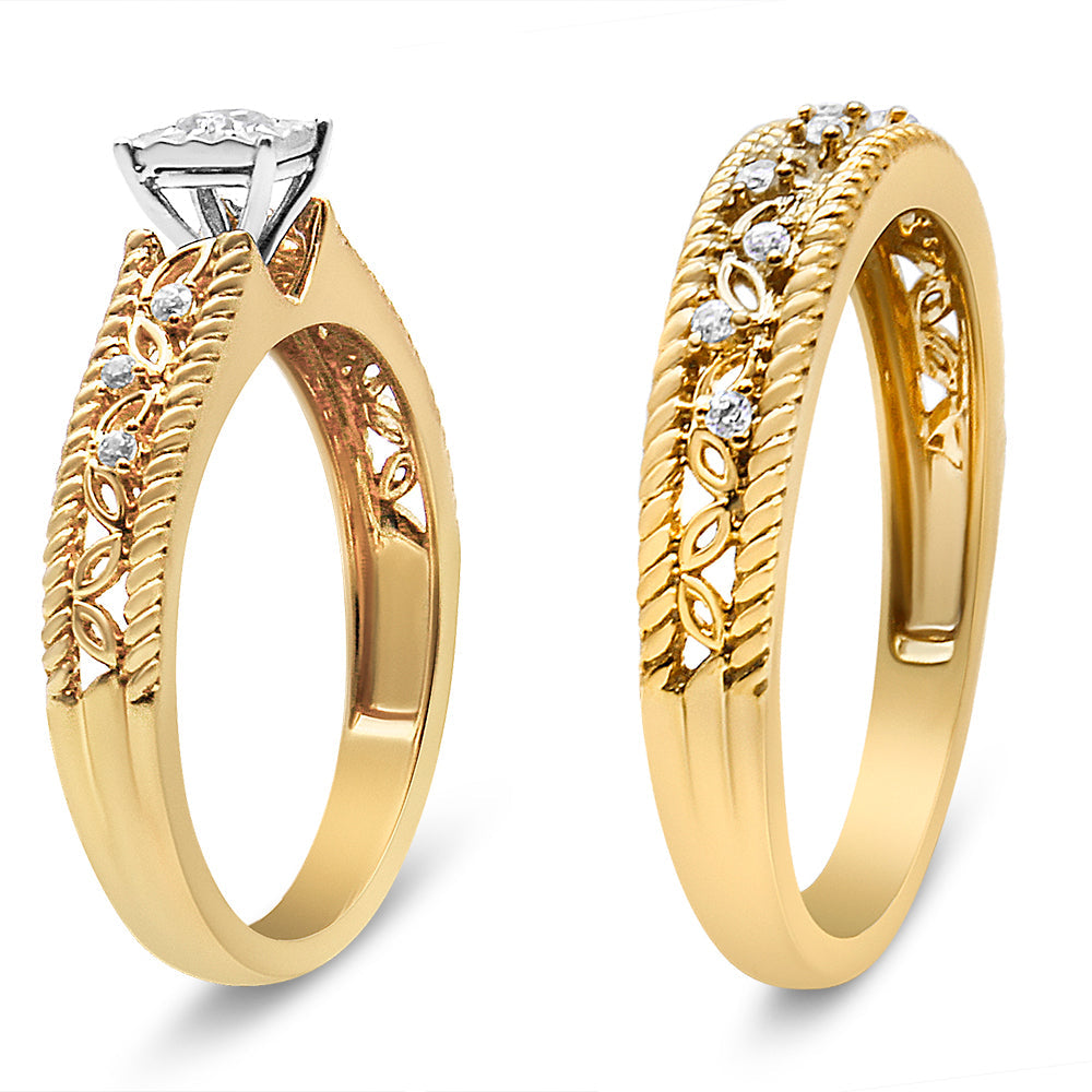 Anillo de Compromiso Art Deco de Plata Esterlina .925 Baño de Oro Amarillo de 14K