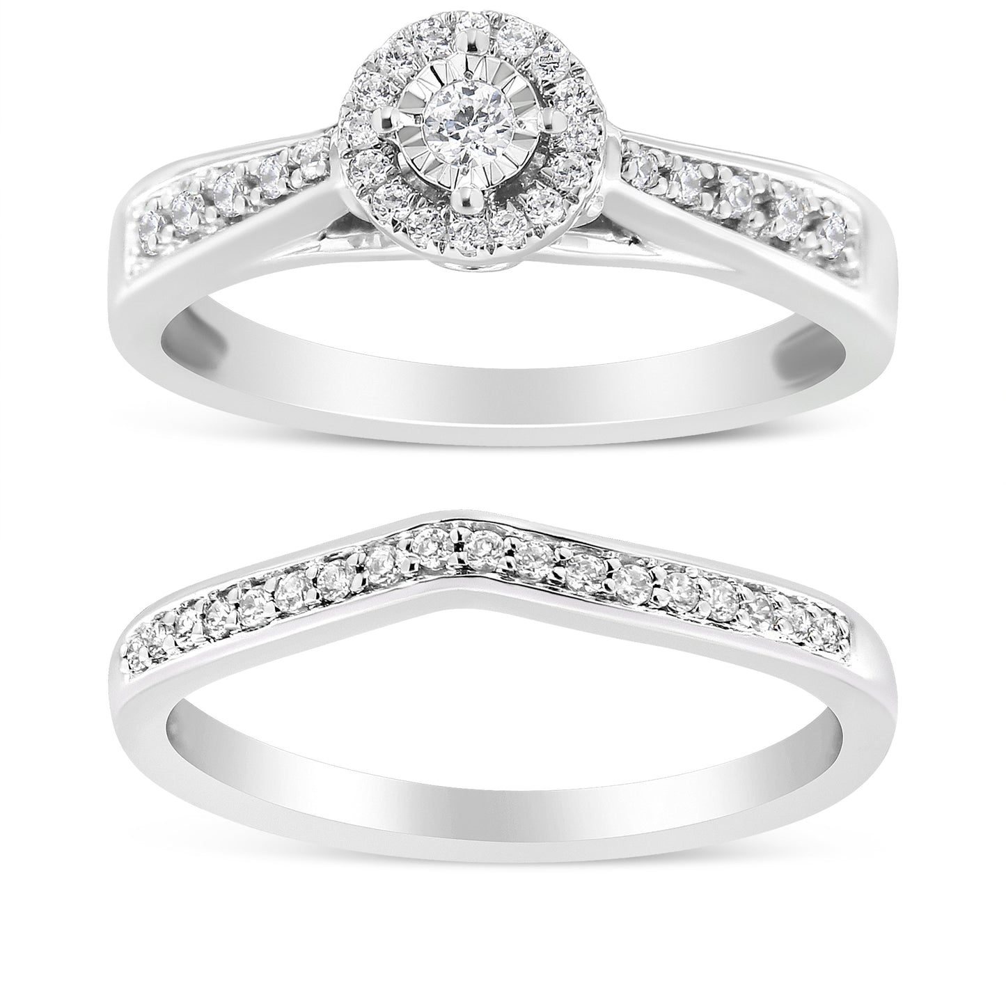 Conjunto de Anillo de Compromiso con Halo de Diamantes de Plata Esterlina .925 - Talla 7