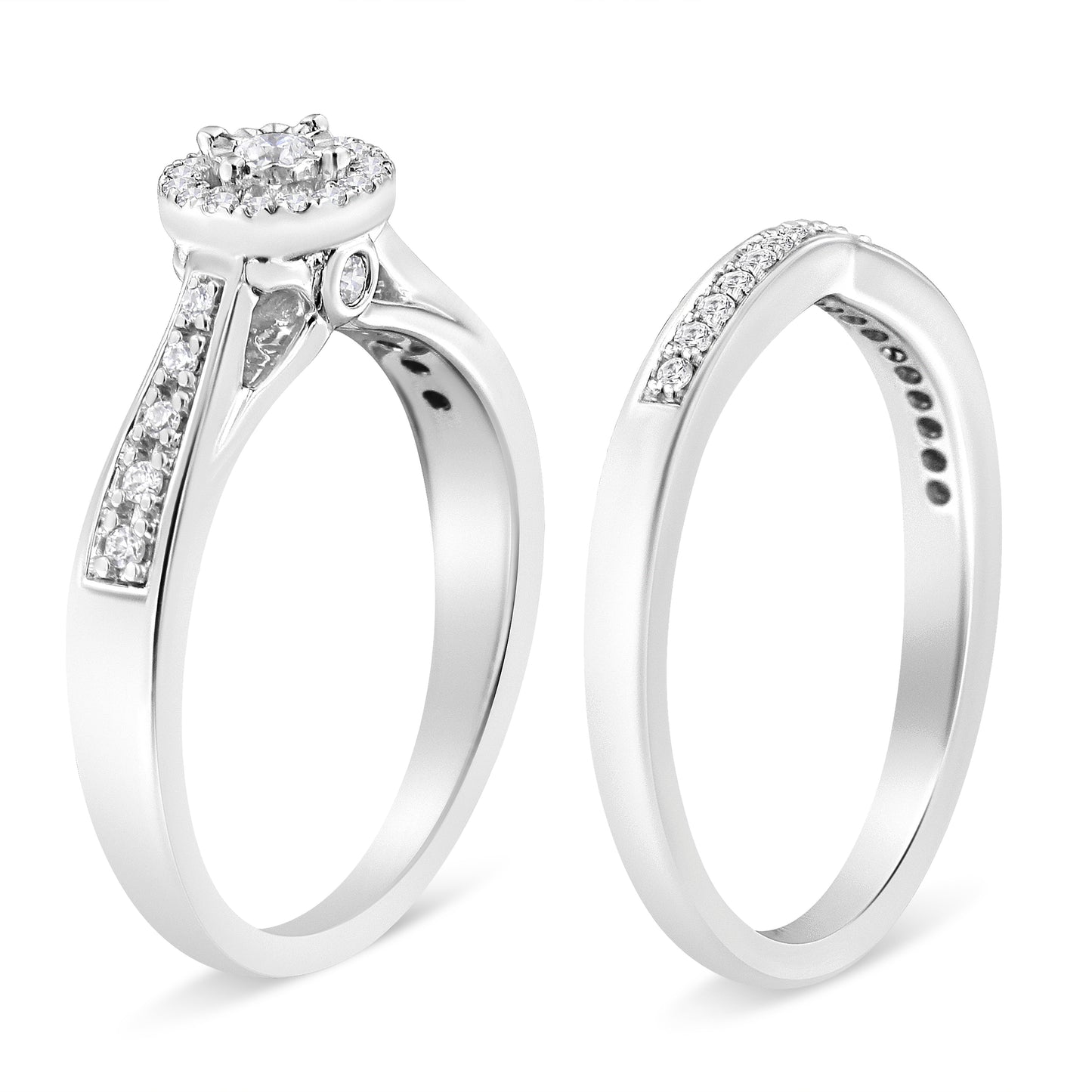 Conjunto de Anillo de Compromiso con Halo de Diamantes de Plata Esterlina .925 - Talla 7