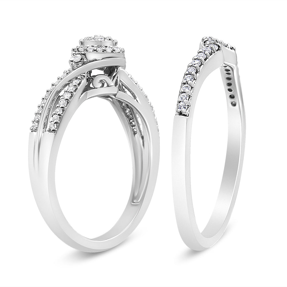Bague de fiançailles en argent sterling .925 avec cadre en diamant composite de 1/3 Cttw taille 7